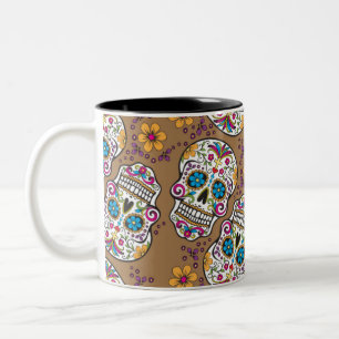 Zucker-Schädel-Halloween-Khaki Zweifarbige Tasse