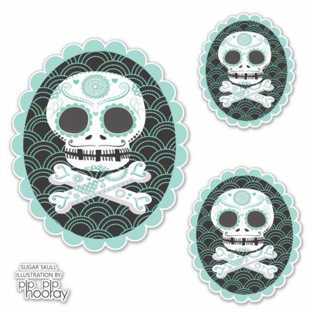 Zucker Schädel in Crossbones Cameo Tattoo Cut Aufkleber (Vorderseite)
