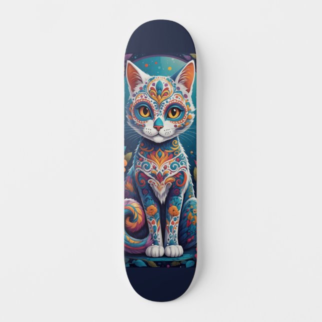 Zucker-Schädel-Kätzchen Skateboard (Vorderseite)
