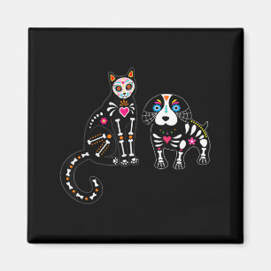 Zucker-Schädel-Katze und Hund lustiger Halloween Magnet