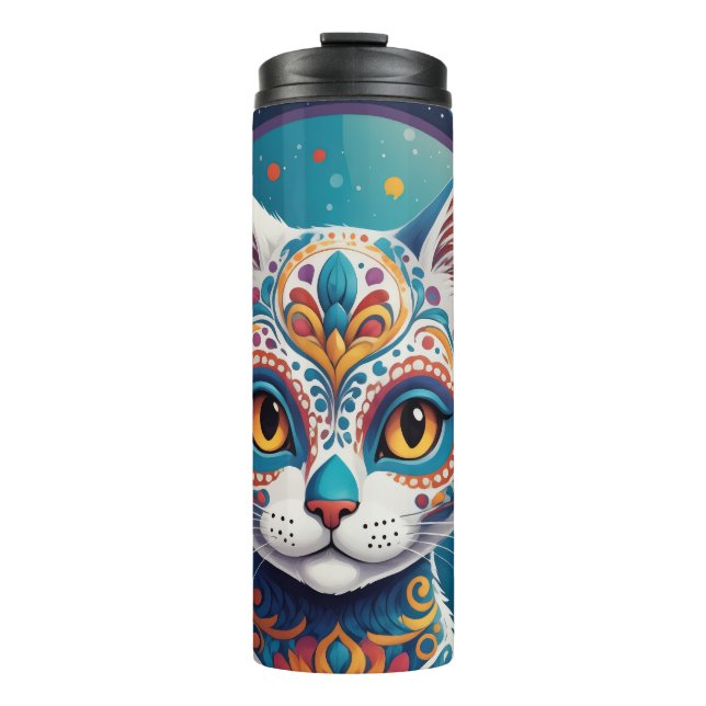 Zucker-Schädel-Kitty Thermosbecher (Vorderseite)