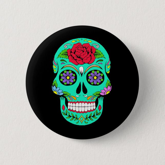 Zucker-Schädel-Knopf Button (Vorderseite)