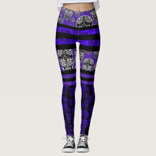 Zucker-Schädel-Leggings Blaue Streifen Leggings