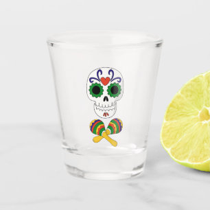 Zucker-Schädel & Maracas Día de Muertos Party Schnapsglas