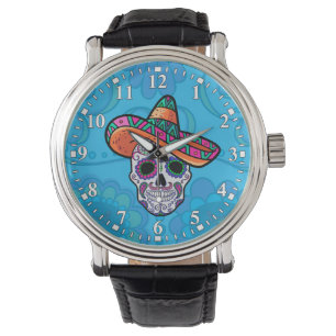 Zucker-Schädel-Mexikanerhut-Uhr Armbanduhr