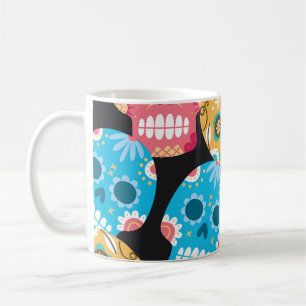 Zucker Schädel, nahtlos festlicher Hintergrund. Kaffeetasse