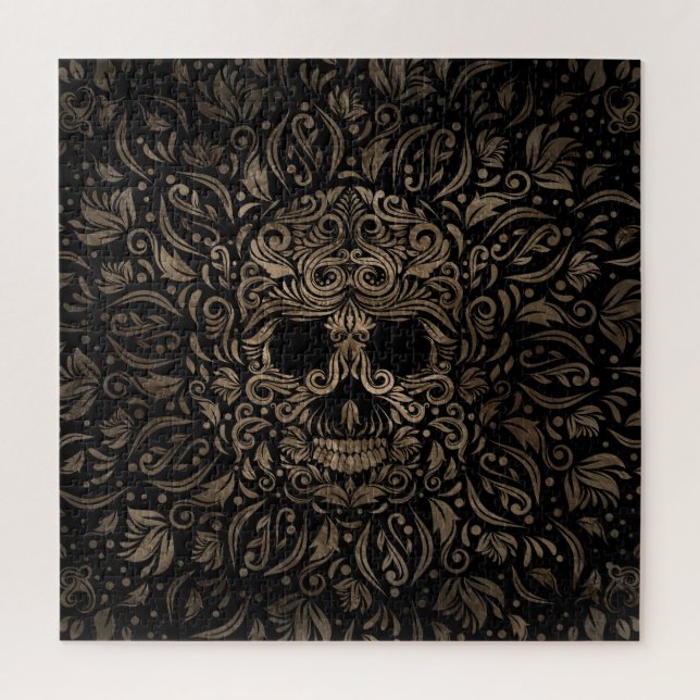 Zucker-Schädel-Ornament Schwarz und Gold (Vertikal)