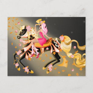Zucker-Schädel-Pferd & Dame Schwarz Gelbe Postkart Postkarte
