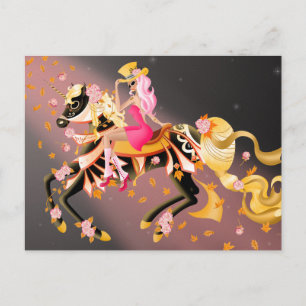 Zucker-Schädel-Pferd und Lady Black Pink  Postkart Postkarte