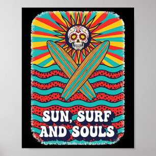 Zucker-Schädel-Psychedelische-Sonne-Retro-Surf-Oze Poster