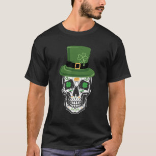 Zucker-Schädel-St.-Patrick's-Day-Leprechaun-Kleebl T-Shirt