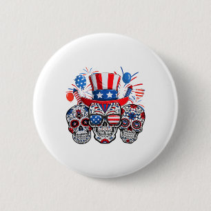 Zucker Schädel Sungles Feuerwerk American Flag 4th Button