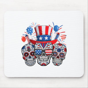 Zucker Schädel Sungles Feuerwerk American Flag 4th Mousepad