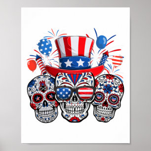 Zucker Schädel Sungles Feuerwerk American Flag 4th Poster
