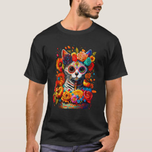 Zucker Schädelkatze Los Muertos La Catrina Tag T T-Shirt