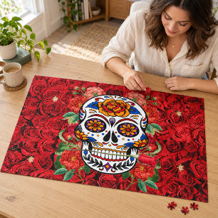 Zucker Skull Rosa Rote Rosen Urlaub Große
