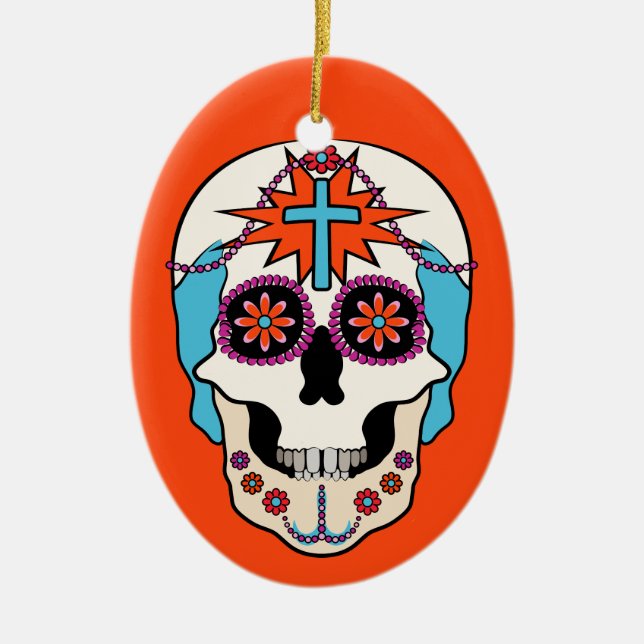 Zucker-Skulls Grafik Keramikornament (Vorne)