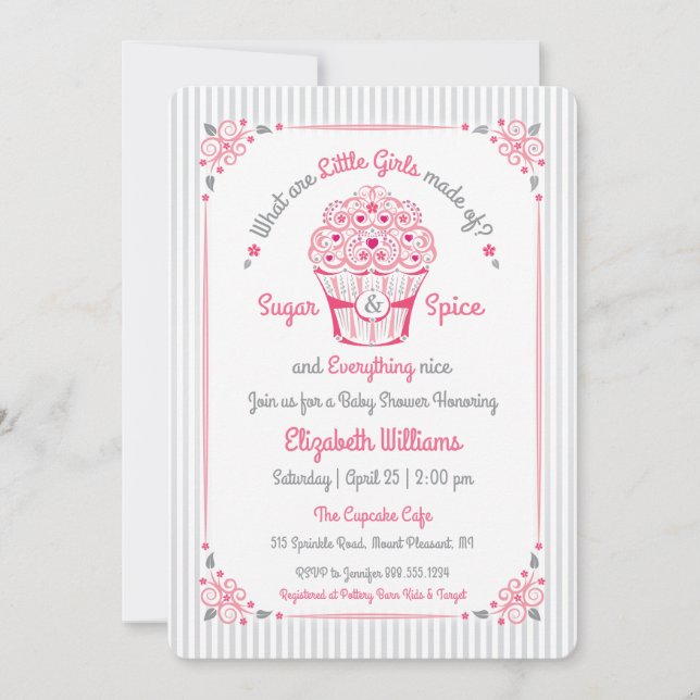 Zucker und Gewürz Cupcake Baby Dusche einladen Einladung (Vorderseite)