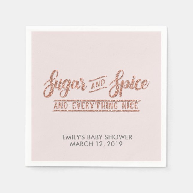 Zucker und Gewürze Rose Gold Glitzer Baby Dusche Serviette (Vorderseite)