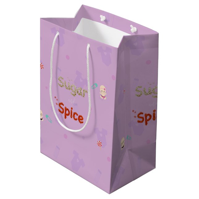 Zucker und Spice Baby Duschschicht Mittlere Geschenktüte (Rückseite Schrägansicht)