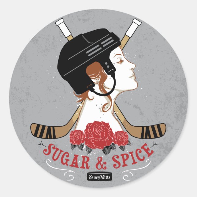 Zucker und Spice Womens Hockey Runder Aufkleber (Vorderseite)