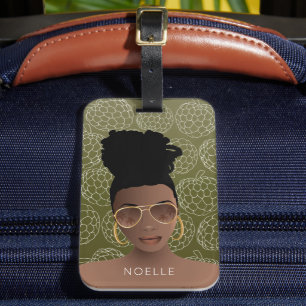 Zuckeräpfel Muster, Schwarze Frau, Olivgrün Lug Gepäckanhänger