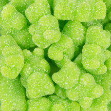 Zuckerbeschichtete Gummibären in verschiedenen Far