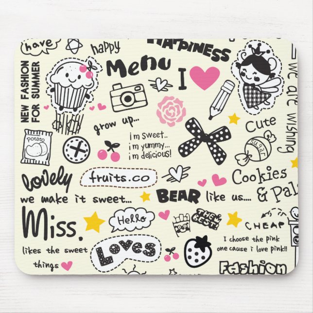 Zuckerhaltige süße Girly Cartoon-Skizzen Mousepad (Vorne)