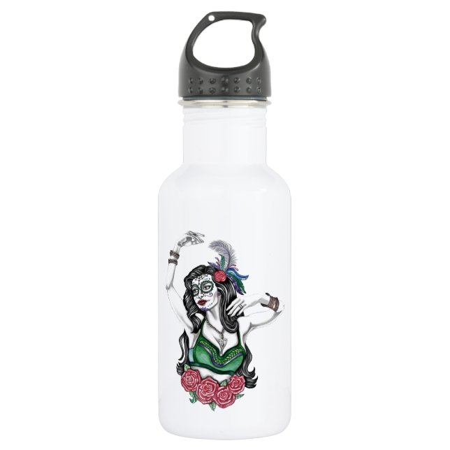 Zuckerkäfer mit Rose Edelstahlflasche (Vorderseite)