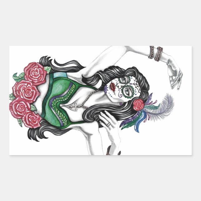 Zuckerkäfer mit Rose Rechteckiger Aufkleber (Vorderseite)