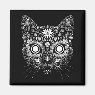 Zuckerkatze Totenkopf Blumen Kunstvolles Design Magnet