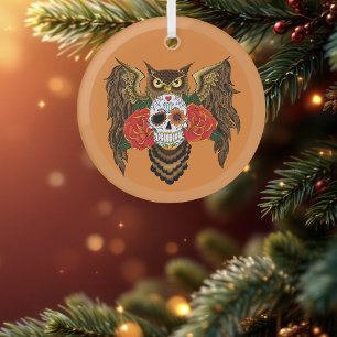 Zuckerkull-Rose Owl Ornament Aus Glas