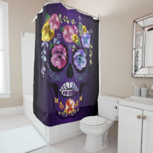 Zuckerkulls Lila Blume Skulls Duschvorhang