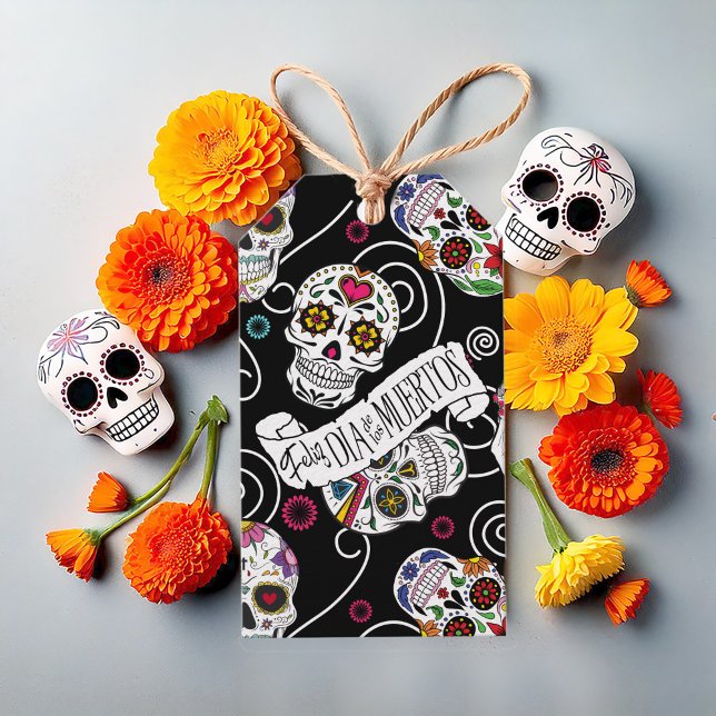 Zuckerkulls und Wirbel Schwarz ID725 Geschenkanhänger (Von Creator hochgeladen)