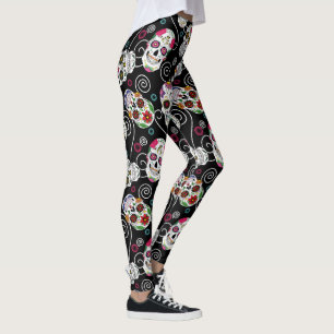 Zuckerkulls und Wirbel Schwarz ID725 Leggings