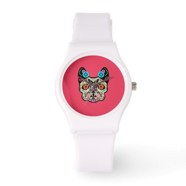 Zuckerkultur Frenchie - Rosa Armbanduhr (Vorderseite)