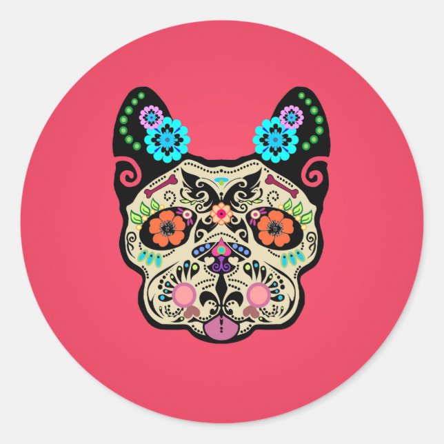 Zuckerkultur Frenchie - Rosa Runder Aufkleber (Vorderseite)