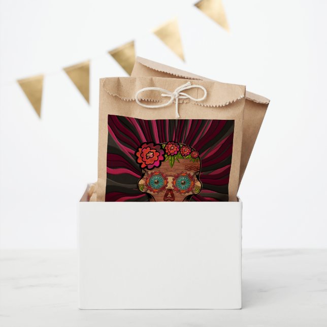 Zuckerschädel aus Schnittholz mit Blütenkrone Geschenktütchen (Party)