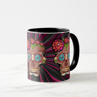 Zuckerschädel aus Schnittholz mit Blütenkrone Tasse