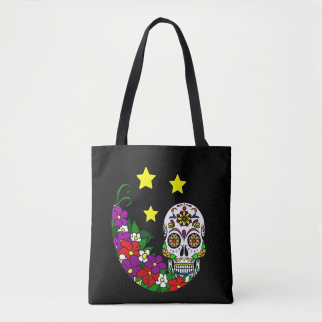 Zuckerschädel, -Blumen und -sterne Tasche (Vorderseite)