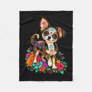 Zuckerschädel Chihuahua-Hundekunst Fleecedecke