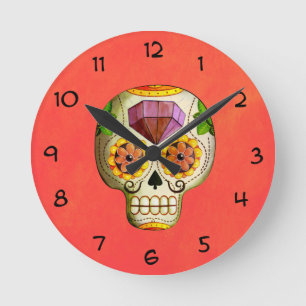 Zuckerschädel Dia de Los Muertos Mexican Runde Wanduhr