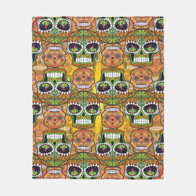 Zuckerschädel Fleecedecke (Vorderseite)