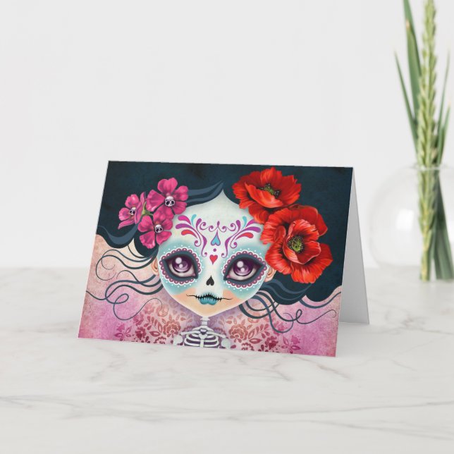 Zuckerschädel-Gruß-Karte Amelia Calavera Karte (Vorderseite)