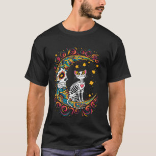 Zuckerschädel-Halloween-Kostüm-Katze Dia De Los Mu T-Shirt