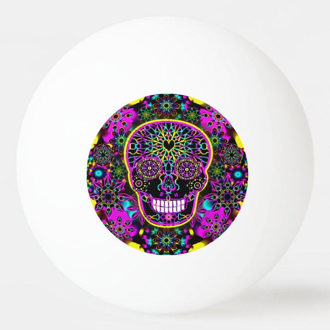 Zuckerschädel im Neonrosa Tischtennisball (Vorderseite)