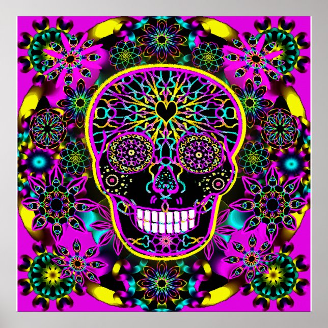 Zuckerschädel in Neon Pink Poster (Vorne)