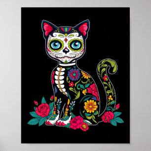 Zuckerschädel Katze Dia de Muertos Tag der toten H Poster