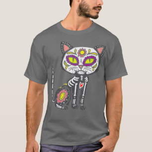 Zuckerschädel Katze Dia de Muertos Tag der toten H T-Shirt