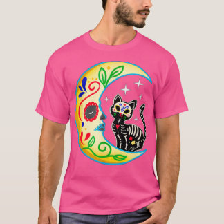 Zuckerschädel-Katze Mond Halloween Tag der Toten 2 T-Shirt